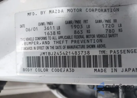 2002 Mazda Protege5 z USA, uszkodzony, nr VIN JM1BJ245421483738